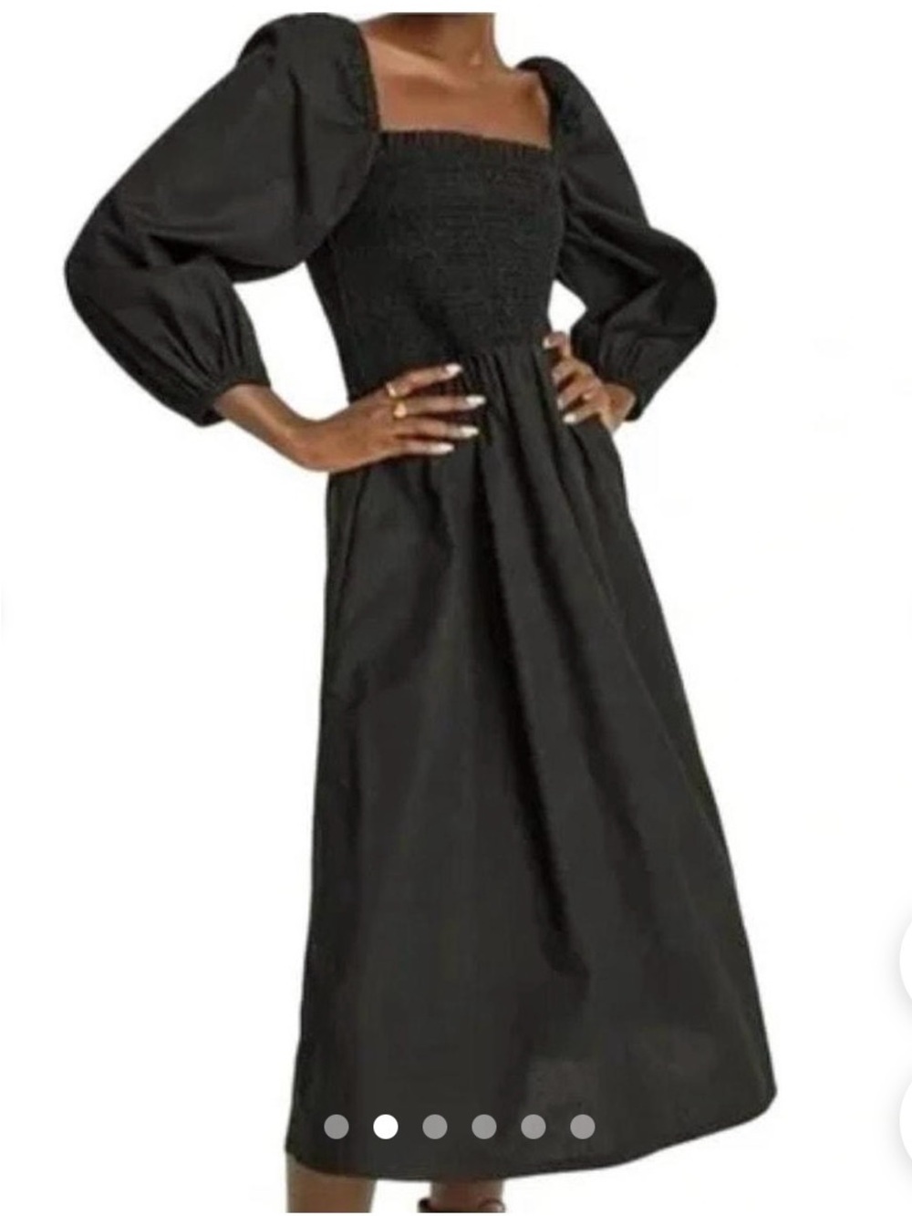 J Crew Black Puff-Sleeve Smocked Midi Dress